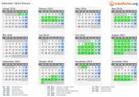 Kalender 2016 mit Ferien und Feiertagen Rouen