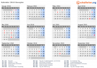 Kalender 2016 mit Ferien und Feiertagen Georgien