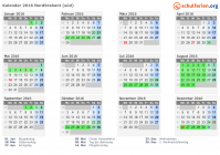 Kalender 2016 mit Ferien und Feiertagen Nordbrabant (süd)