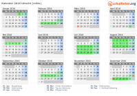 Kalender 2016 mit Ferien und Feiertagen Utrecht (mitte)