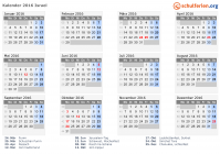 Kalender 2016 mit Ferien und Feiertagen Israel