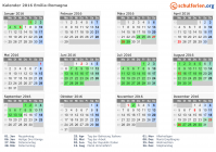 Kalender 2016 mit Ferien und Feiertagen Emilia-Romagna