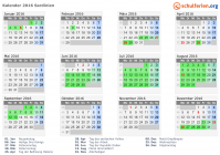 Kalender 2016 mit Ferien und Feiertagen Sardinien