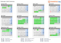 Kalender 2016 mit Ferien und Feiertagen Umbrien