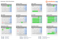 Kalender 2016 mit Ferien und Feiertagen Manitoba