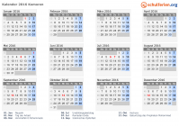 Kalender 2016 mit Ferien und Feiertagen Komoren