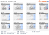Kalender 2016 mit Ferien und Feiertagen Kongo, Dem. Rep.