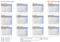 Kalender 2016 mit Ferien und Feiertagen Kroatien
