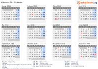 Kalender 2016 mit Ferien und Feiertagen Litauen
