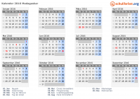 Kalender 2016 mit Ferien und Feiertagen Madagaskar