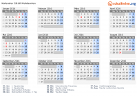 Kalender 2016 mit Ferien und Feiertagen Moldawien