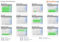 Kalender 2016 mit Ferien und Feiertagen Wellington