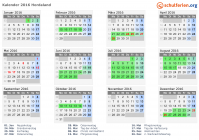 Kalender 2016 mit Ferien und Feiertagen Hordaland