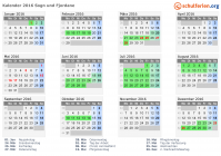 Kalender 2016 mit Ferien und Feiertagen Sogn und Fjordane