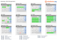 Kalender 2016 mit Ferien und Feiertagen Burgenland