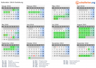 Kalender 2016 mit Ferien und Feiertagen Salzburg