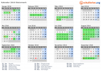 Kalender 2016 mit Ferien und Feiertagen Steiermark