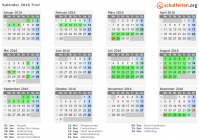 Kalender 2016 mit Ferien und Feiertagen Tirol