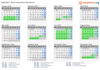 Kalender 2016 mit Ferien und Feiertagen Kujawien-Pommern