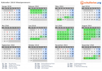 Kalender 2016 mit Ferien und Feiertagen Westpommern