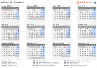 Kalender 2016 mit Ferien und Feiertagen Russland