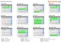 Kalender 2016 mit Ferien und Feiertagen Jura