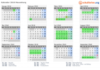 Kalender 2016 mit Ferien und Feiertagen Neuenburg