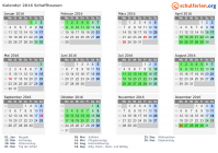 Kalender 2016 mit Ferien und Feiertagen Schaffhausen