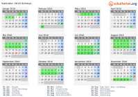 Kalender 2016 mit Ferien und Feiertagen Schwyz