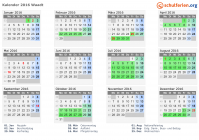 Kalender 2016 mit Ferien und Feiertagen Waadt