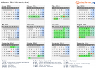 Kalender 2016 mit Ferien und Feiertagen Nitriansky kraj