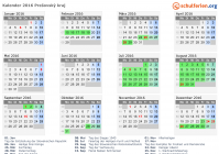 Kalender 2016 mit Ferien und Feiertagen Prešovský kraj