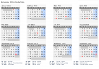 Kalender 2016 mit Ferien und Feiertagen Südafrika