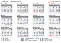 Kalender 2016 mit Ferien und Feiertagen Mährisch Schönberg