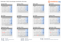 Kalender 2016 mit Ferien und Feiertagen Vereinigte Arabische Emirate