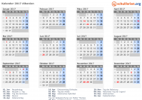 Kalender 2017 mit Ferien und Feiertagen Albanien