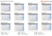 Kalender 2017 mit Ferien und Feiertagen Tasmanien