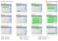Kalender 2017 mit Ferien und Feiertagen Brüssel