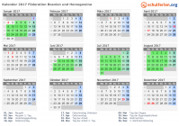 Kalender 2017 mit Ferien und Feiertagen Föderation Bosnien und Herzegowina