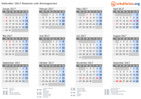 Kalender 2017 mit Ferien und Feiertagen Bosnien und Herzegowina