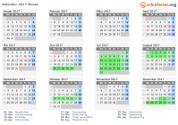 Kalender 2017 mit Ferien und Feiertagen Morsø
