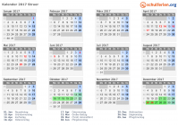 Kalender 2017 mit Ferien und Feiertagen Struer