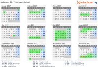 Kalender 2017 mit Ferien und Feiertagen Sachsen-Anhalt