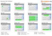 Kalender 2017 mit Ferien und Feiertagen Sachsen