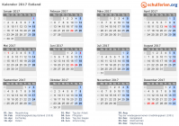 Kalender 2017 mit Ferien und Feiertagen Estland