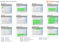 Kalender 2017 mit Ferien und Feiertagen Aix-Marseille