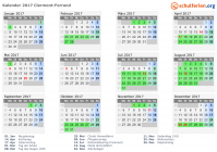 Kalender 2017 mit Ferien und Feiertagen Clermont-Ferrand