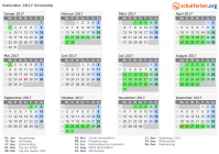 Kalender 2017 mit Ferien und Feiertagen Grenoble