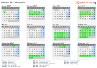 Kalender 2017 mit Ferien und Feiertagen Montpellier