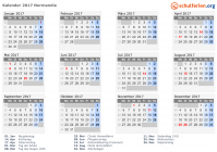 Kalender 2017 mit Ferien und Feiertagen Normandie